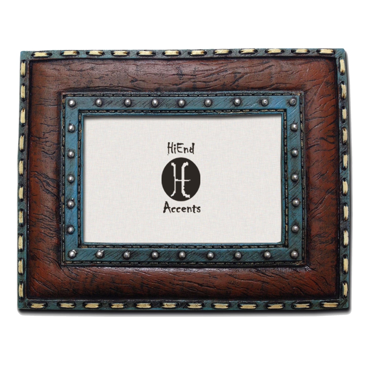 Turquoise Edge & Stitched Leather Insert Picture Frame