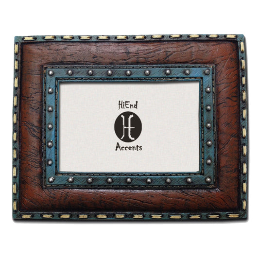 Turquoise Edge & Stitched Leather Insert Picture Frame