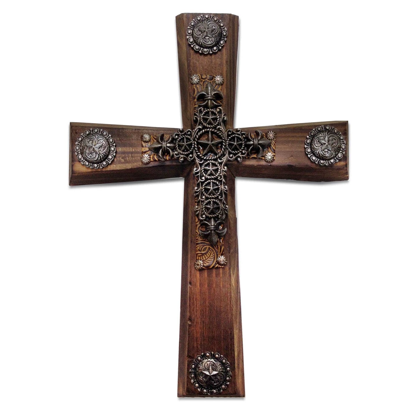 Wooden Cross Wall Décor with Star & Concho Overlay