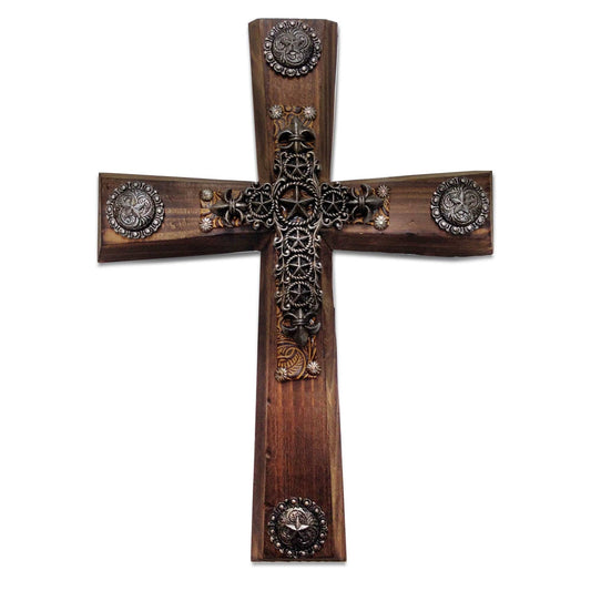 Wooden Cross Wall Décor with Star & Concho Overlay