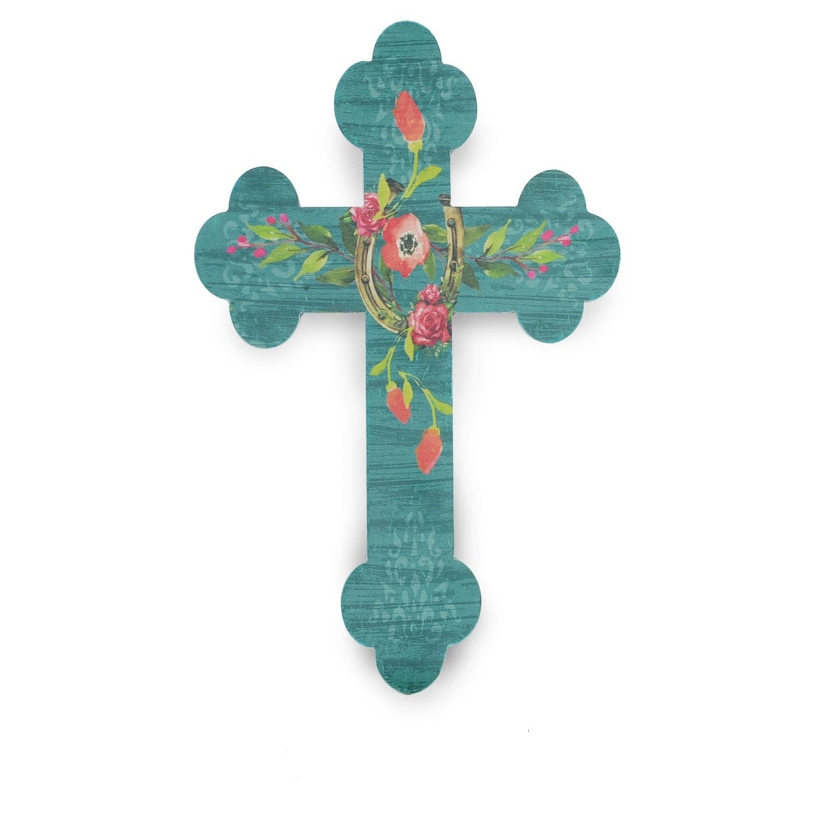 Turquoise Floral Horseshoe Cross Wall Décor
