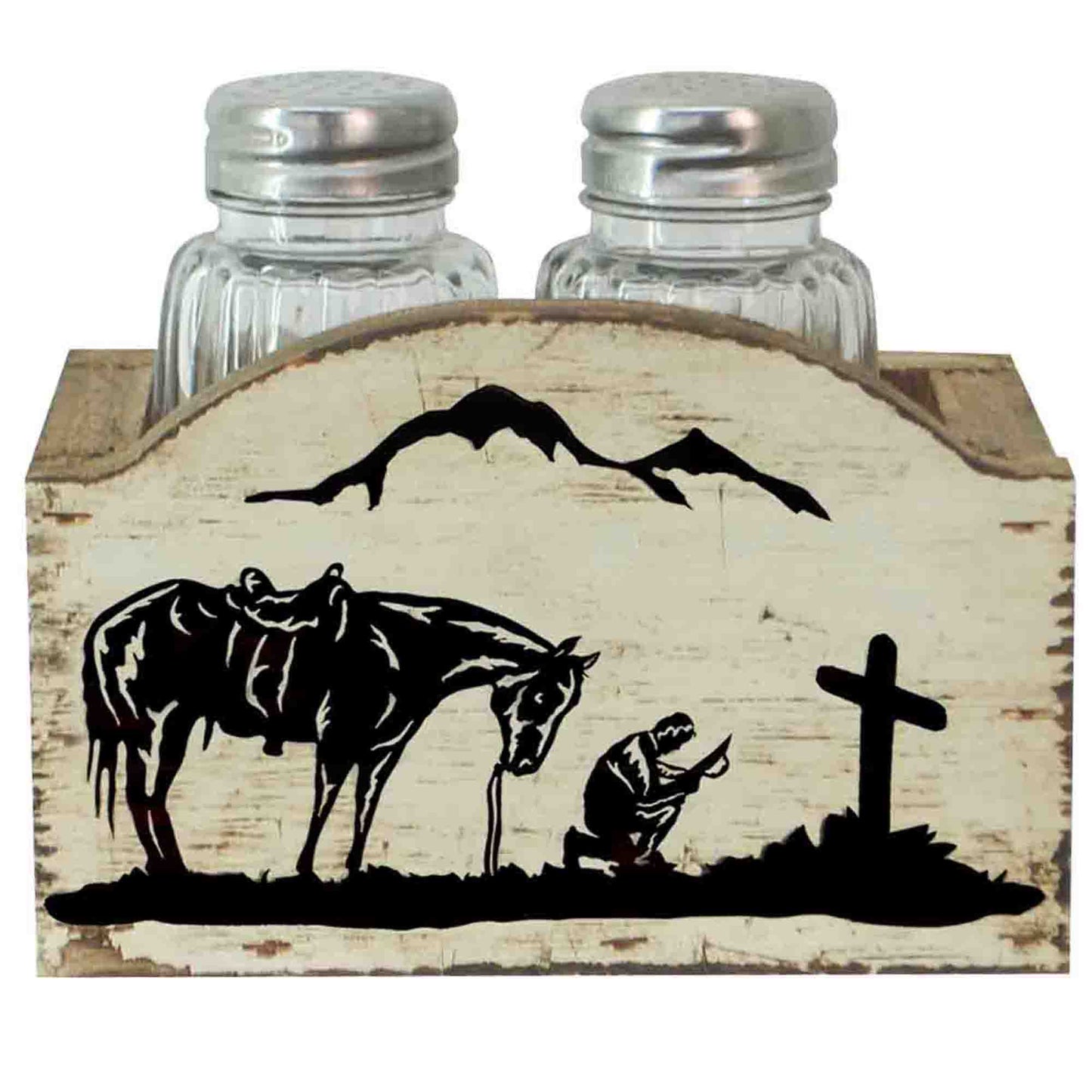 Praying Cowboy Design Salt & Pepper Set, 2 Pc