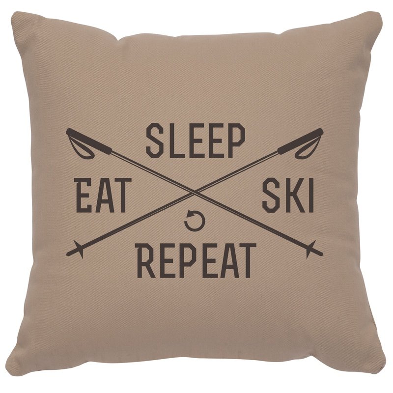 "Sleep, Eat, Ski" Image Pillow - Cotton Alabaster