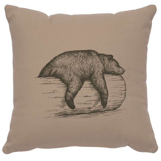 "Bear on a Log" Image Pillow - Cotton Alabaster by Wooded River
