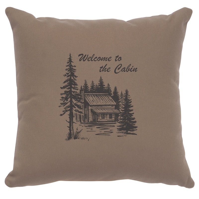 "Welcome Cabin" Image Pillow - Cotton Taupe