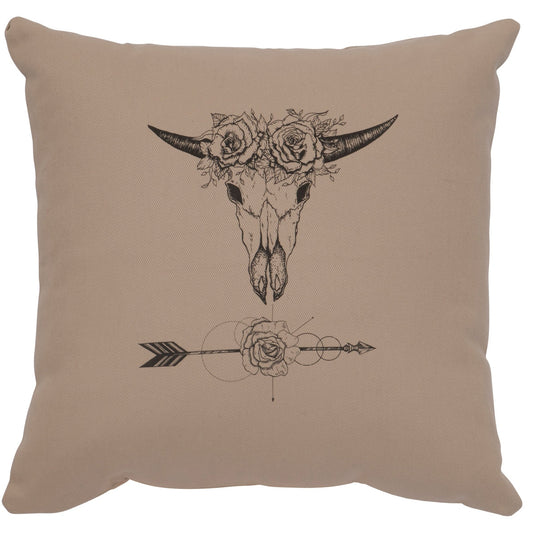 "Bull and Flowers" Image Pillow - Cotton Alabaster by Wooded River