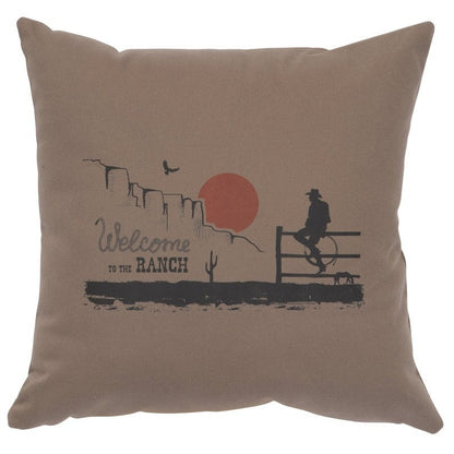 "Welcome Ranch" Image Pillow - Cotton Taupe