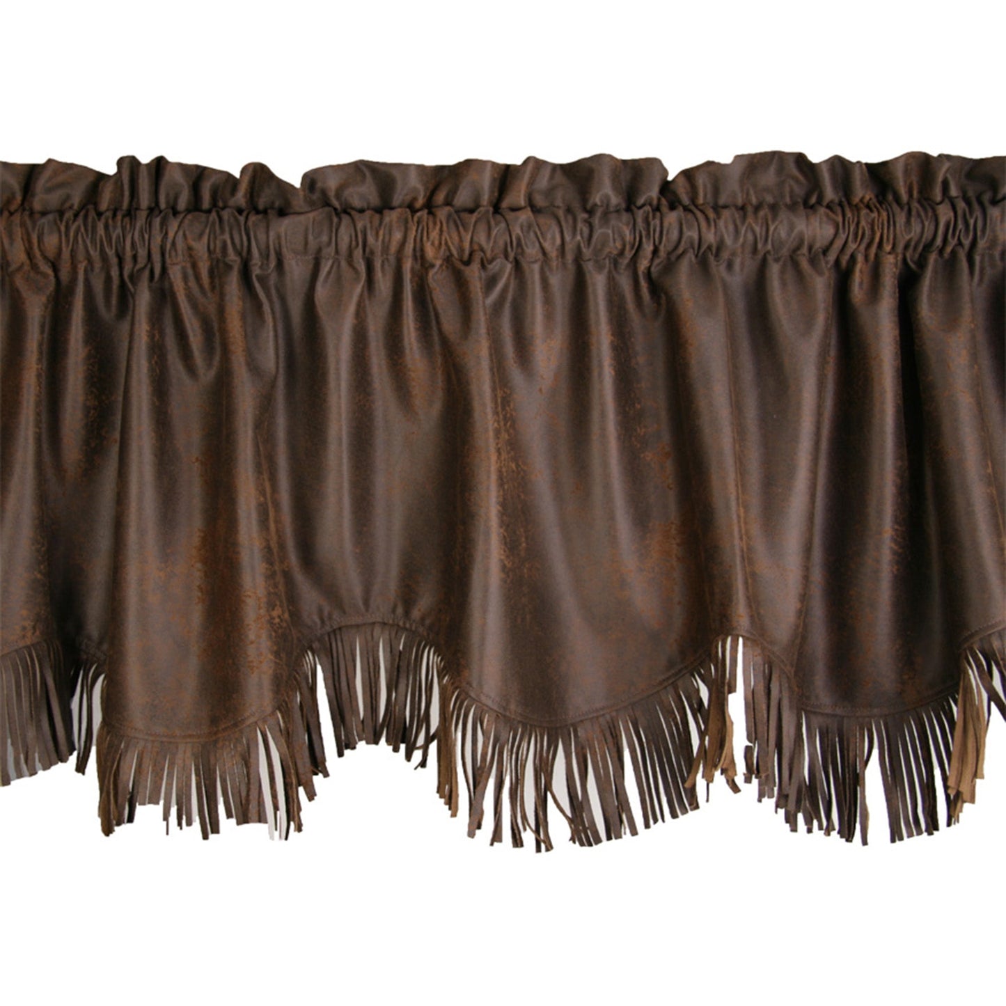 Fringed Antiqued Brown Faux Suede Valance