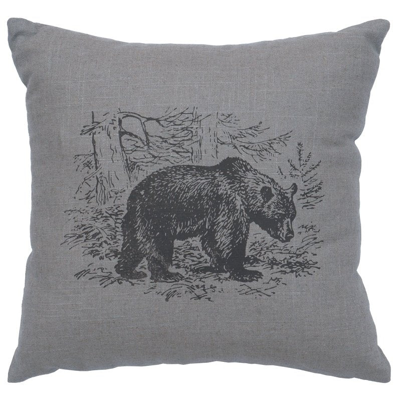 "Bear Scene" Image Pillow - Linen Gray