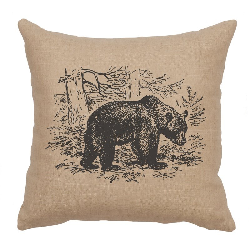 "Bear Scene" Image Pillow - Linen Natural
