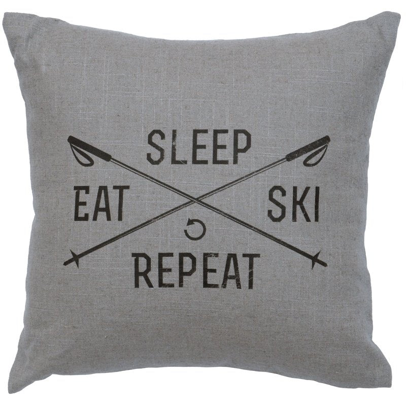 "Sleep, Eat, Ski" Image Pillow - Linen Gray