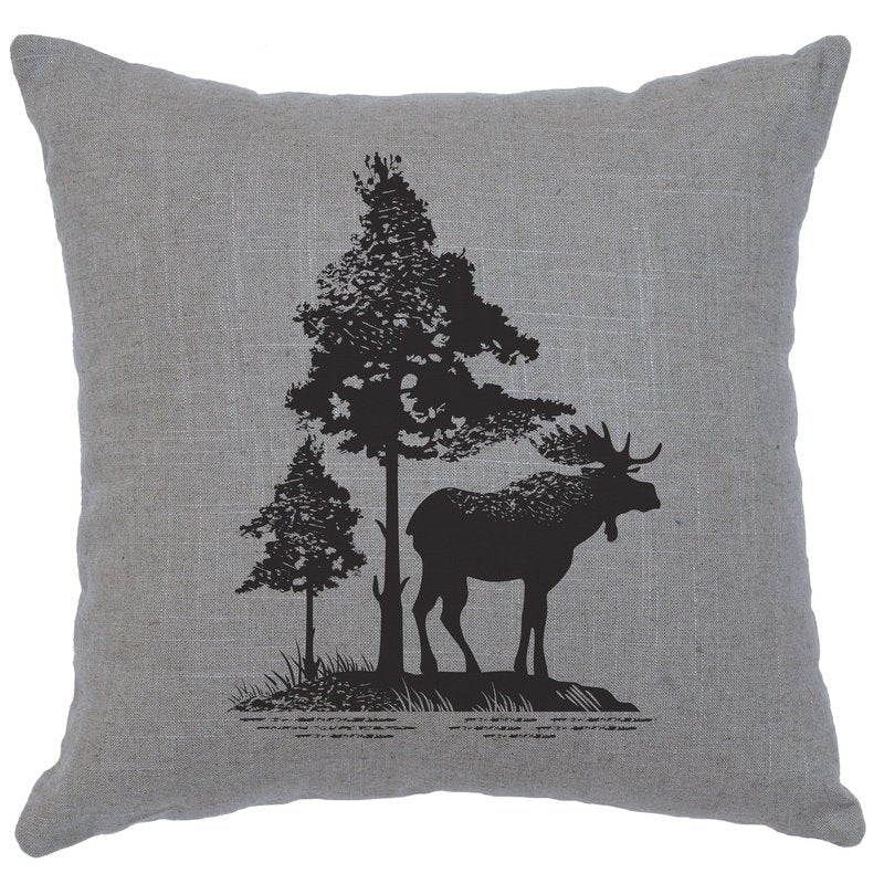 "Moose Tree" Image Pillow - Linen Gray
