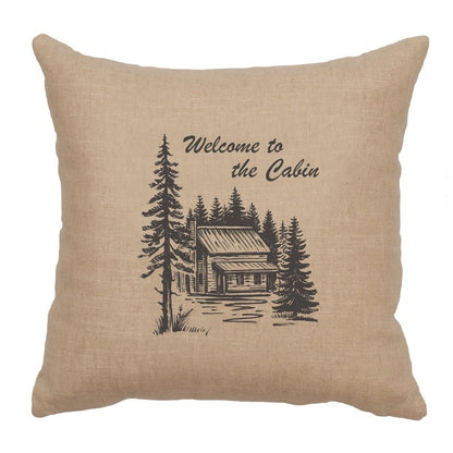 "Welcome Cabin" Image Pillow - Linen Natural