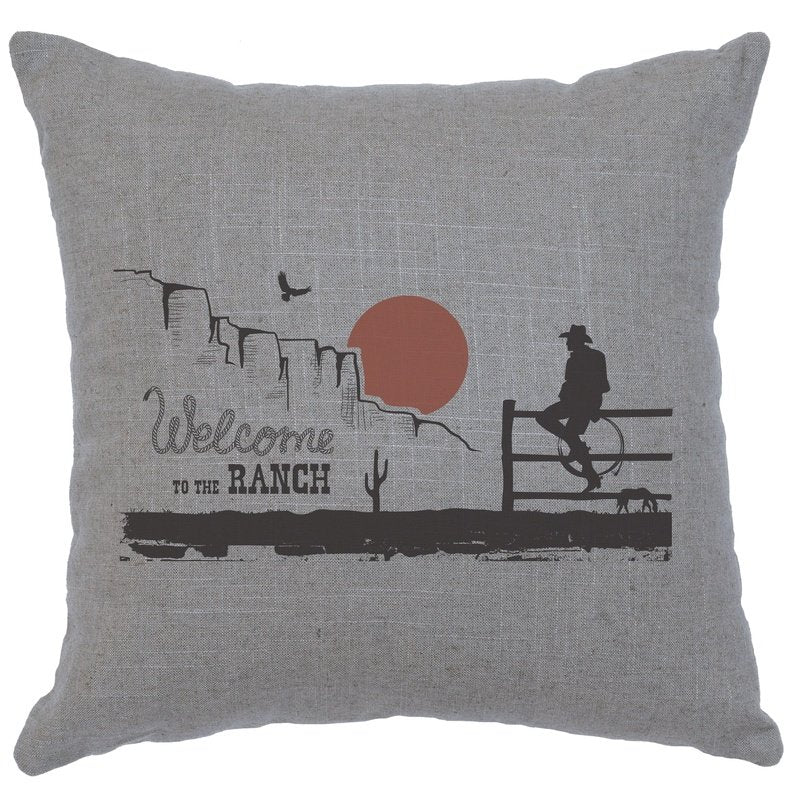 "Welcome Ranch" Image Pillow - Linen Gray