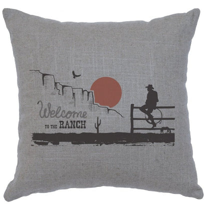 "Welcome Ranch" Image Pillow - Linen Gray