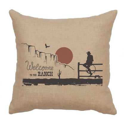 "Welcome Ranch" Image Pillow - Linen Natural