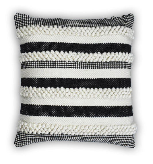 Square Outdoor and Indoor Safe Black and White Striped Pillow